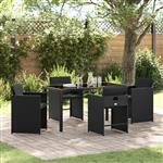vidaXL Tuin Eetset met kussen Vouw 5 pcs Zwart Poly riet