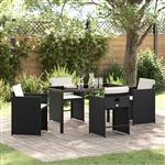 vidaXL Tuin Eetset met kussen Vouw 5 pcs Zwart Poly riet