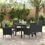 vidaXL 5-delige tuinset met kussens zwart poly rattan