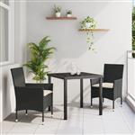 vidaXL 3-delige Tuin Eetset met Kussens Zwart Poly Riet