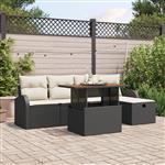 vidaXL 6-delige tuinsofa set met kussens zwart poly riet