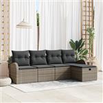 vidaXL 5-delige Tuinbankenset met kussens poly rattan grijs
