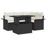 vidaXL 5-delige tuinsofaset met kussens in zwart poly rattan