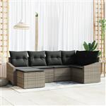 vidaXL 6-delige tuinset met kussens in grijs poly rattan