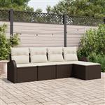 vidaXL 5-delige tuinset met kussens bruin poly rattan