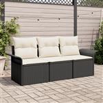 vidaXL 3-delige Tuin Sofaset met Kussens in Zwart Poly Riet