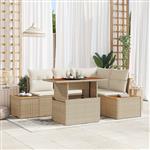 vidaXL 5-delige Tuinset met kussens poly rattan acaciahout beige