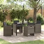 vidaXL 5-delige tuinset met kussens in grijs poly rattan