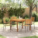 vidaXL 5-delige Tuin Eetset Grijs Poly Rattan Acacia