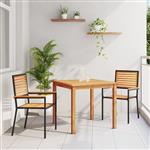 vidaXL 3-delige Tuin Eetset - Zwart Poly Rattan en Acaciahout