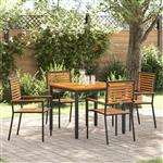 vidaXL 5-delige tuin eettafelset zwart poly rattan acaciahout