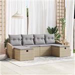 vidaXL 6-delige Tuinbankenset met kussens poly rattan beige