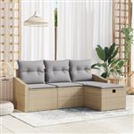 vidaXL 4-delige Tuinbankenset met kussens poly rattan beige