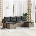 vidaXL 6-delige tuinset met kussens Grijs Poly Rattan