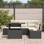 vidaXL 5-delige tuinset met kussens zwart poly rattan