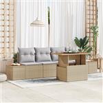 vidaXL 5-delige Tuinbankenset met kussens poly rattan beige