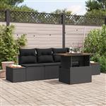 vidaXL 5-delige Tuinbankenset met kussens poly rattan zwart