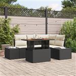 vidaXL 5-delige Tuinbankenset met kussens poly rattan zwart