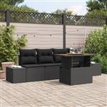 vidaXL 5-delige Tuinbankenset met kussens poly rattan zwart