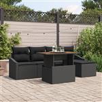 vidaXL 6-delige Tuinbankenset met kussens poly rattan zwart