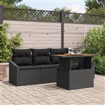vidaXL 5-delige Tuinbankenset met kussens poly rattan zwart