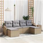 vidaXL 6-delige tuinset met kussens in beige poly rattan