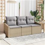 vidaXL 3-delige Tuinset met kussens poly rattan beige