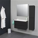 Badkamermeubel BWS Pepper Wastafel Acryl Incl Spiegelkast 2 Deurs Zonder Kraangat 80x55x46 cm Antrac