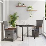 vidaXL Tuin Eetset met kussen 3 pcs Grijs Poly riet