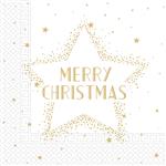 Kerst Servetten Wit Goud Merry Christmas 33cm 20st