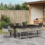vidaXL 9-delige tuinset met kussens lichtgrijs poly rattan
