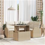 vidaXL 5-delige tuinsofa set met kussens in beige poly rattan