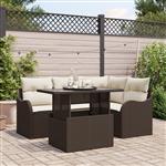 vidaXL 5-delige Tuinbankenset met kussens poly rattan bruin