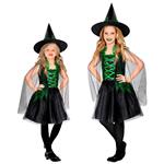 Halloween Jurk Zwart Groen Meisje Heks 2 delig