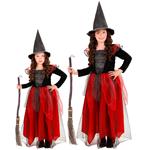 Halloween Kostuum Zwart Rood Kind Heks 2 delig