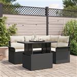 vidaXL 5-delige Tuin Sofa Set met Kussens - Zwart Poly Rattan