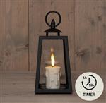 Lantaarn zwart met druipkaars en 3D-vlam – 20,5 cm – timerfunctie Led