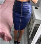 Blauwe leren rok met rits maat M