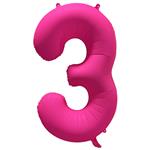 Cijfer ballon 3 Neon roze 86 cm x 70 cm