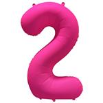 Cijfer ballon 2 Neon roze 86 cm x 70 cm