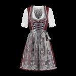 Dirndl 2-delig, rood/zilvergrijs, kanten schort