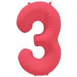 3 Jaar Cijfer Ballon Rood Neon Leeg 86cm