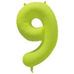 Cijfer ballon 9 Neon geel 86 cm x 70 cm