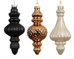 Glazen Ornament Zwart Opaal Brons 15 cm Set van 3