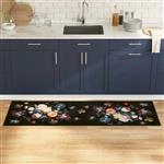 vidaXL Keuken Vloerkleed Bloemen Zwart 180 x 60 cm Fluweel