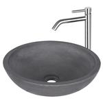 Waskomset Differnz Ravano Beton 40x12 cm Antraciet met Hoge Wastafelkraan Mat Chroom