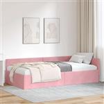 vidaXL Hoekbedframe Roze 100 x 200 cm Fluweel en Engineered hout