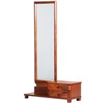 Strakke chique  draaibare facet geslepen passpiegel halspiegel art deco in notenhout frame met 2 lad