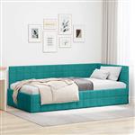 vidaXL Hoekbedframe met hoofdeinde Turquoise 90 cm x 200 cm Fluweel