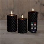 LEDkaars 3D Flame Wax Candle Swirl Zwart Anna's Collection met afstandsbediening 7,5x10/12,5/15 cm 3